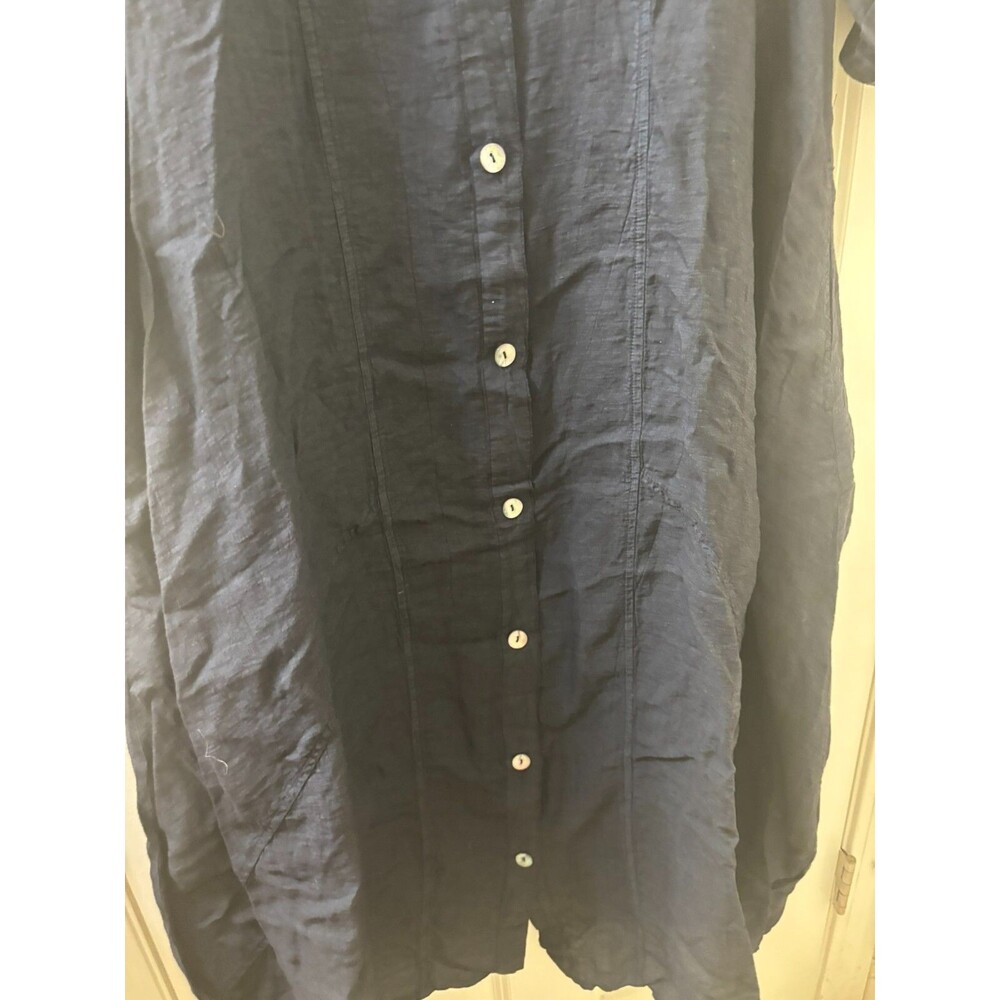 Sahara SHIRT DRESS TEXTURED Viscose Button Up Bubble Hem Dress BLUE NAVY SZ S - Picture 4 of 16